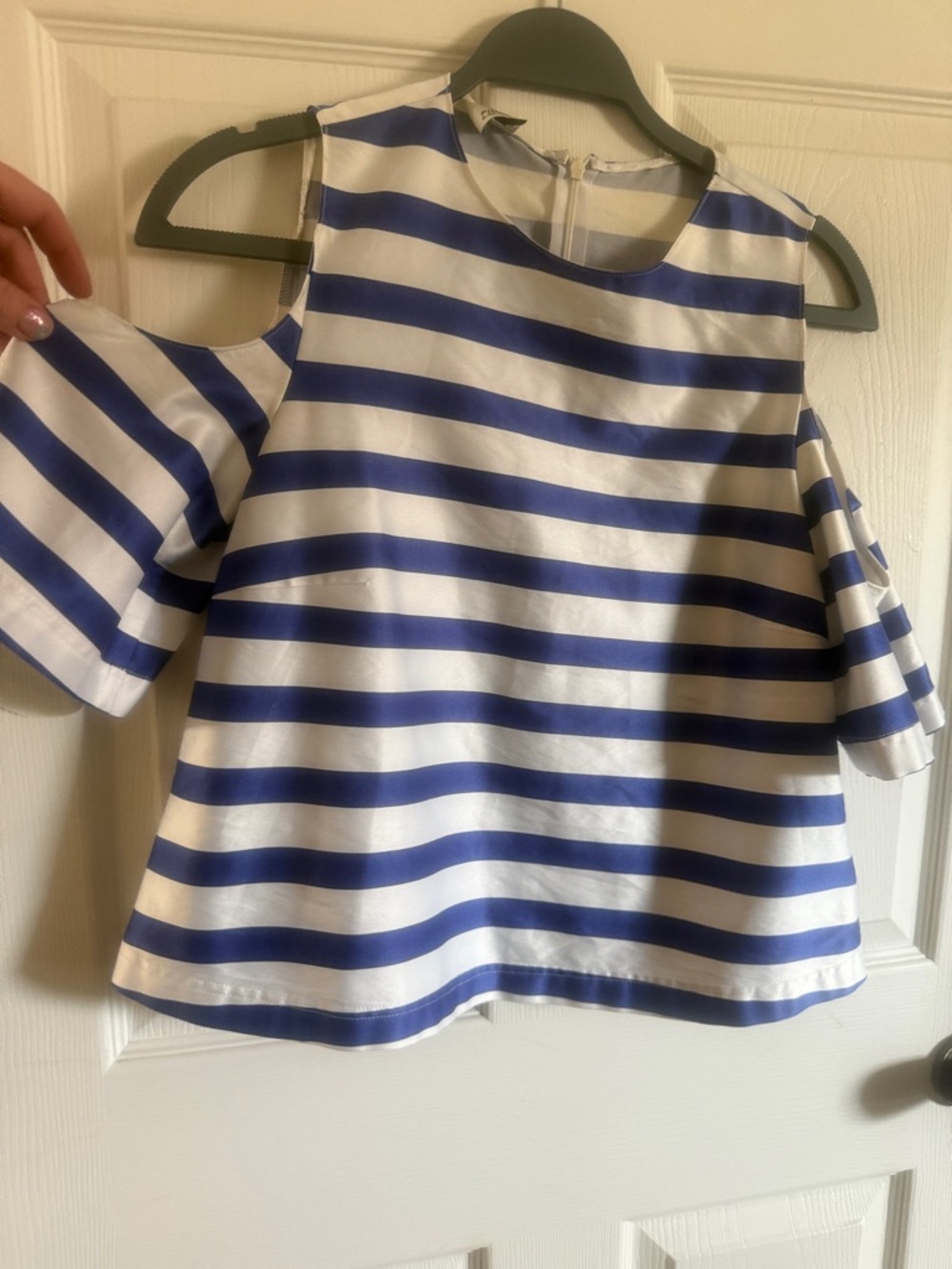 Pinko Blue and White Striped Cold-Shoulder Top
